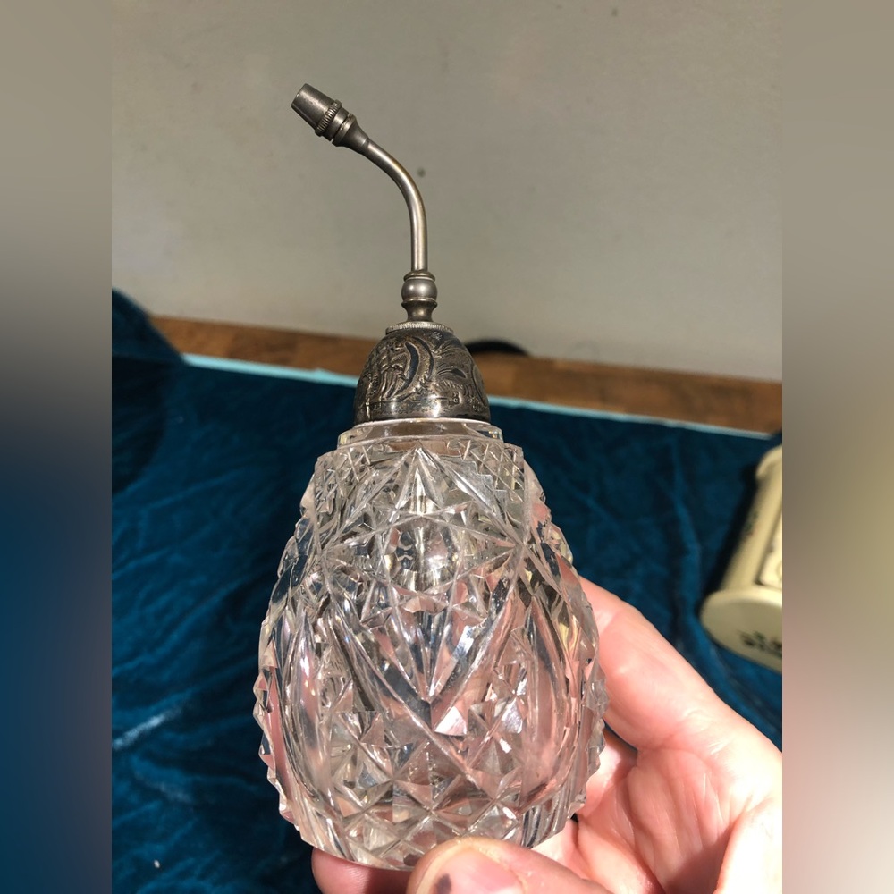 Antique Crystal Perfume Bottle with sterling Silver Accents